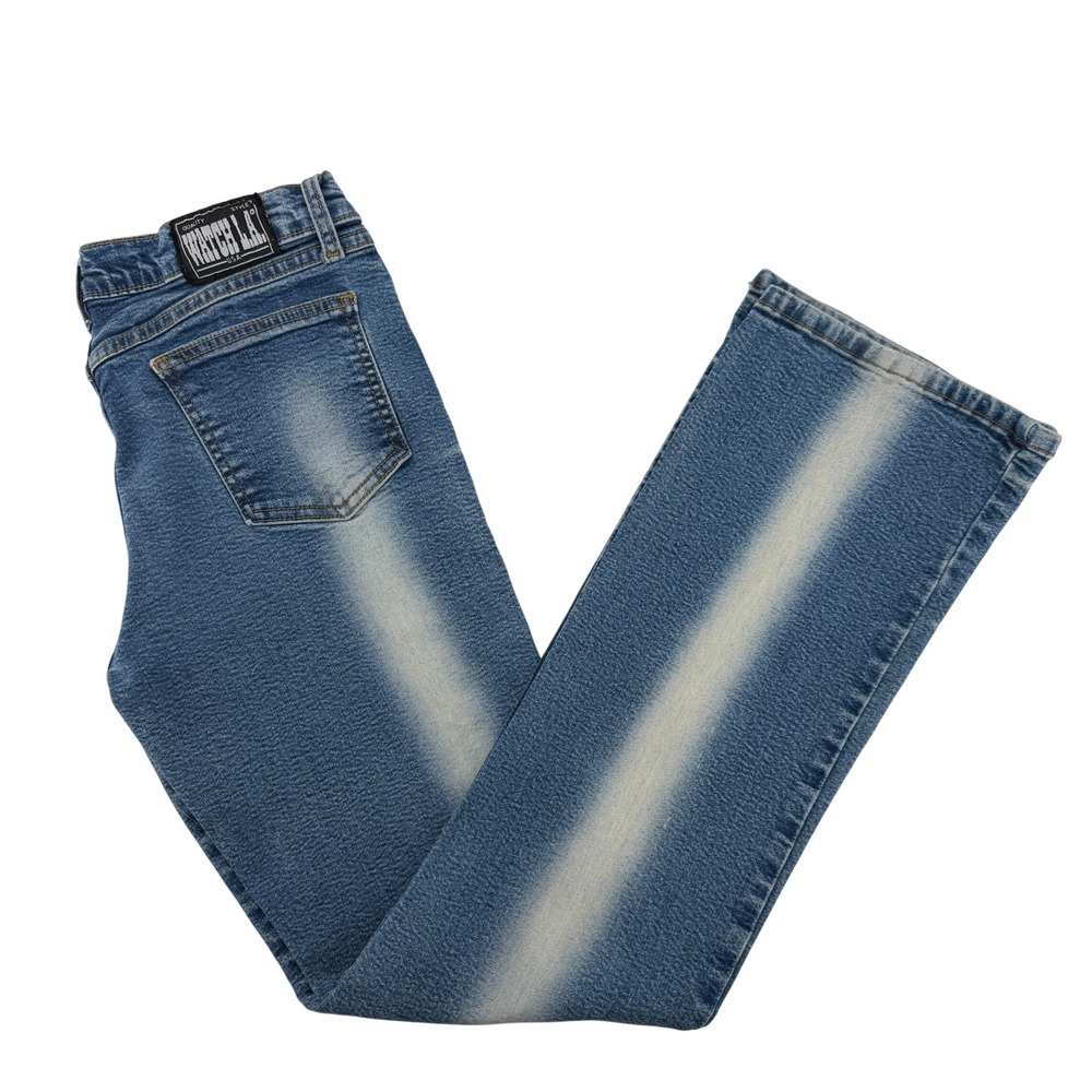 Watch L.A. Straight Leg Jeans Junior 9-10 Blue Heavy Whiskered‎ Faded Y2K USA